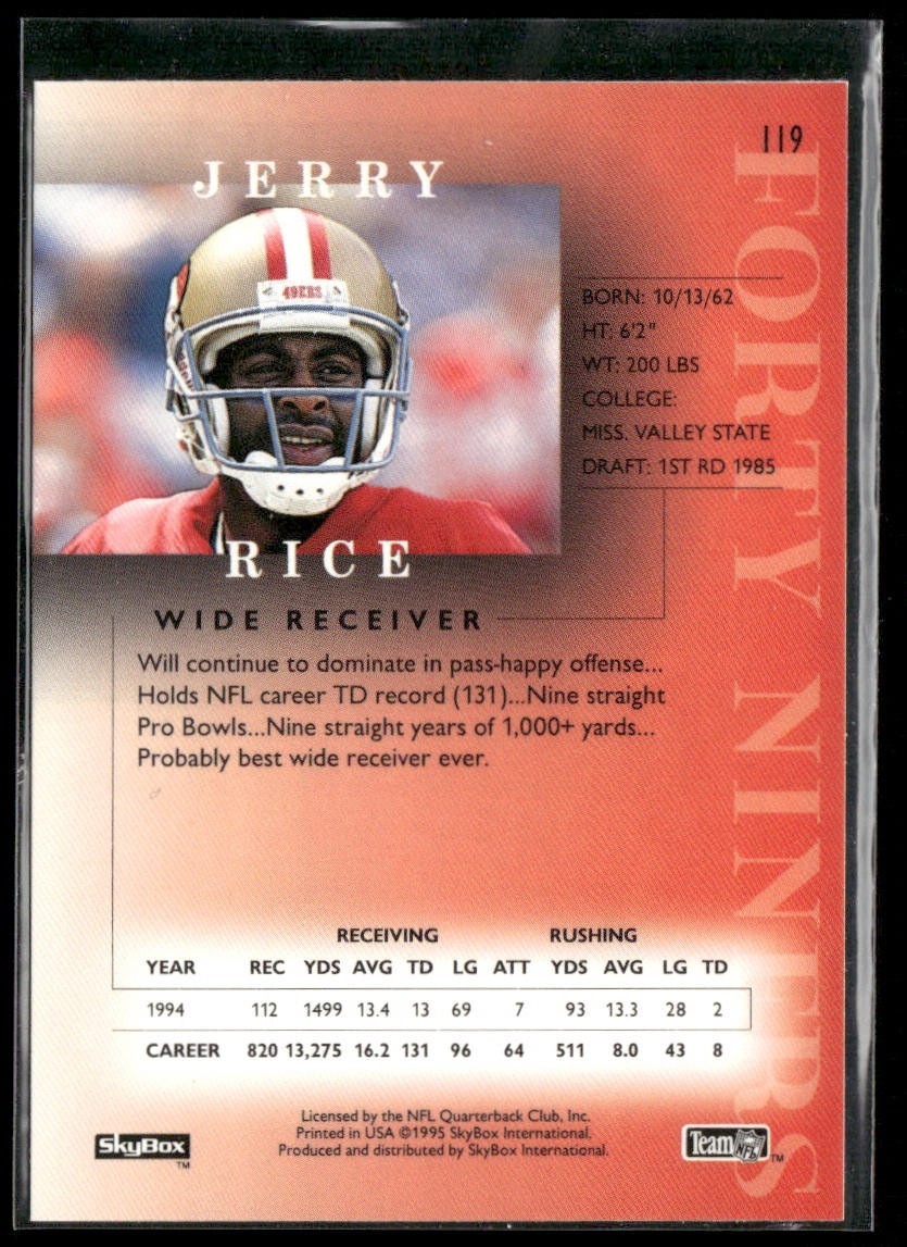 Jerry Rice Player Lot Bundle 10 Different Football Cards JR007 49ers back