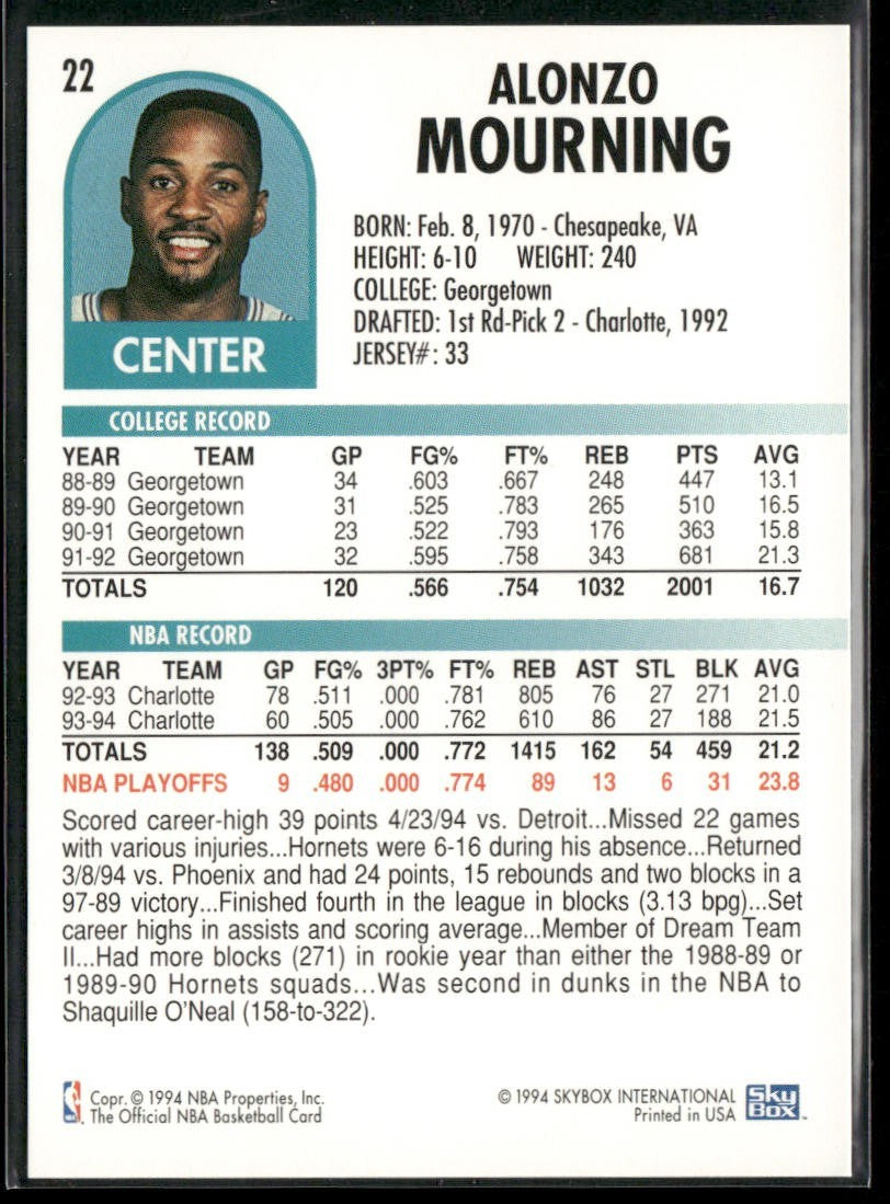 Alonzo Mourning Player Lot Bundle 10 Different Basketball Cards AM005 Heat back