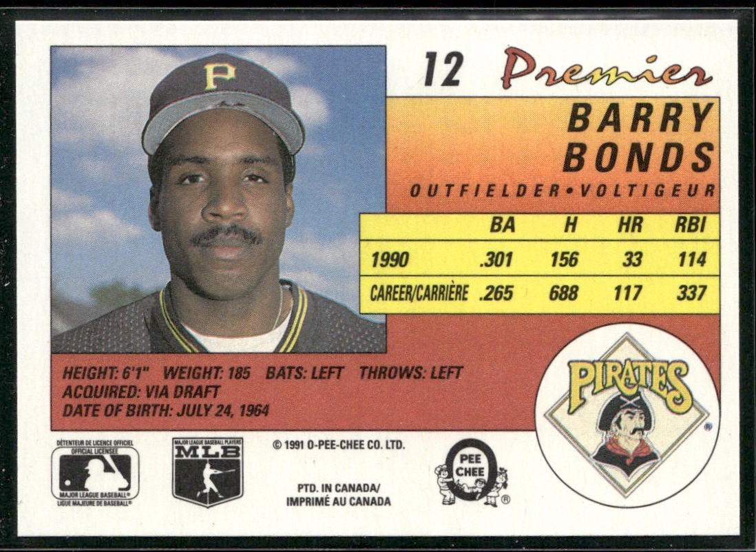 Barry Bonds Player Lot Bundle 10 Different Baseball Cards BB004 Giants Pirates back