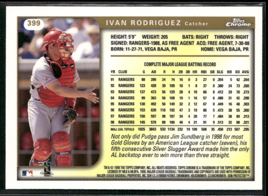 Ivan Rodriguez Player Lot Bundle 10 Different Baseball Cards IR001 Rangers back