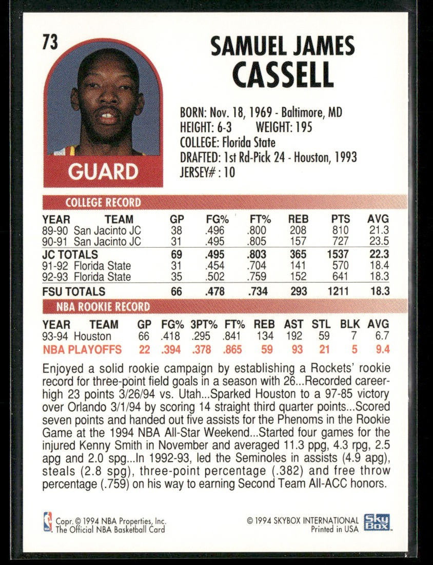 Sam Cassell Player Lot Bundle 10 Basketball Cards SC001 Rockets Nets 1 RC back