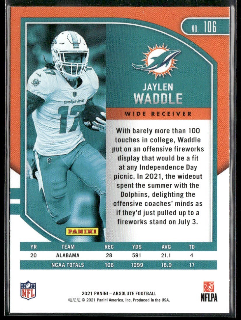 Jaylen Waddle Player Lot Bundle 10 Different Football Cards JW002 Dolphins 1 RC back