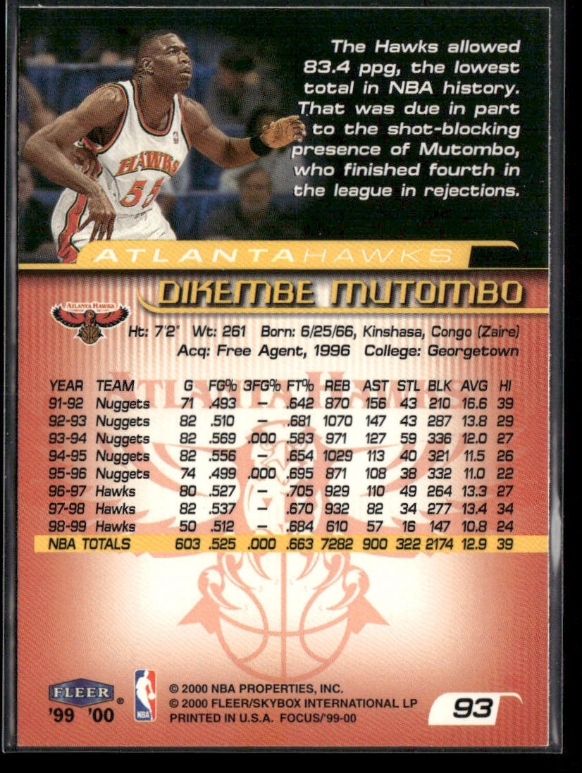 Dikembe Mutombo Player Lot Bundle 10 Basketball Cards DM004 Nuggets Hawks back