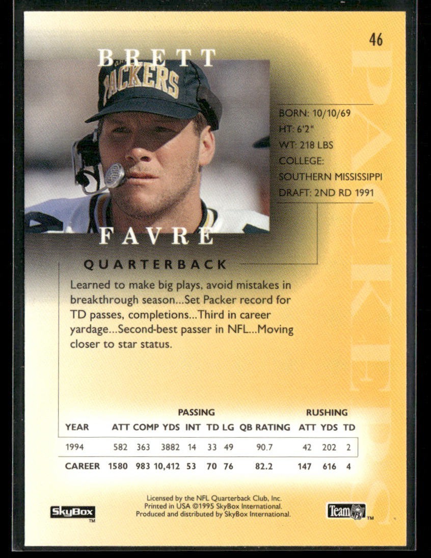 Brett Favre Player Lot Bundle 10 Different Football Cards BF002 Packers back