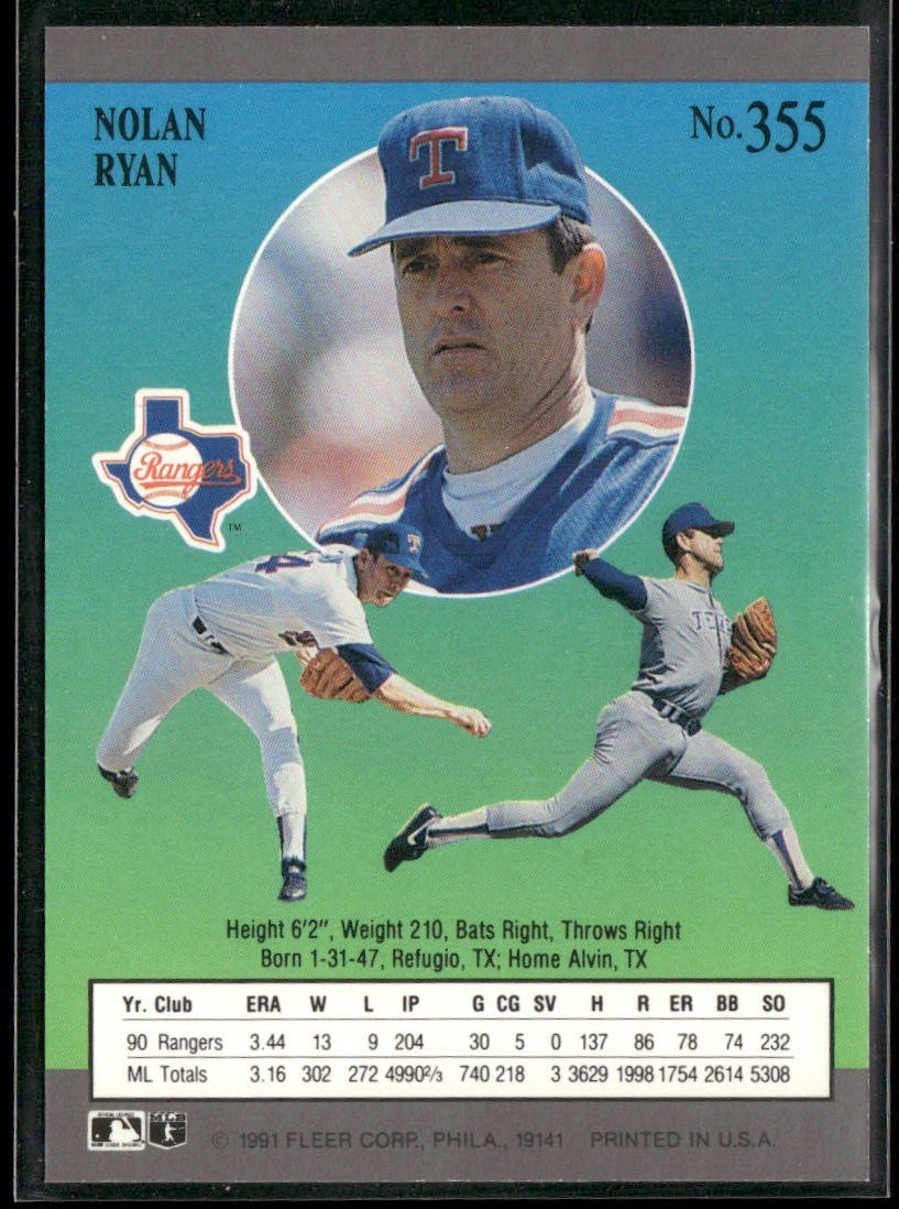 Nolan Ryan Player Lot Bundle 10 Different Baseball Cards NR001 Rangers back