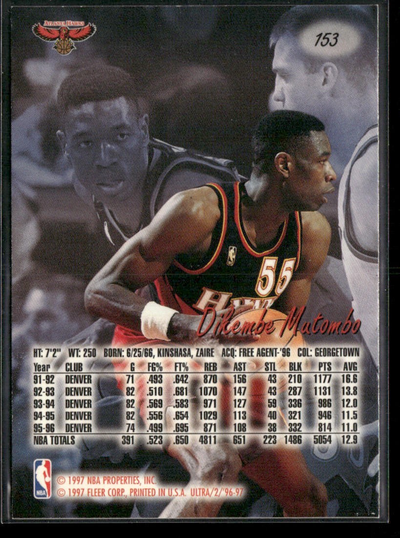 Dikembe Mutombo Player Lot Bundle 10 Basketball Cards DM004 Nuggets Hawks back