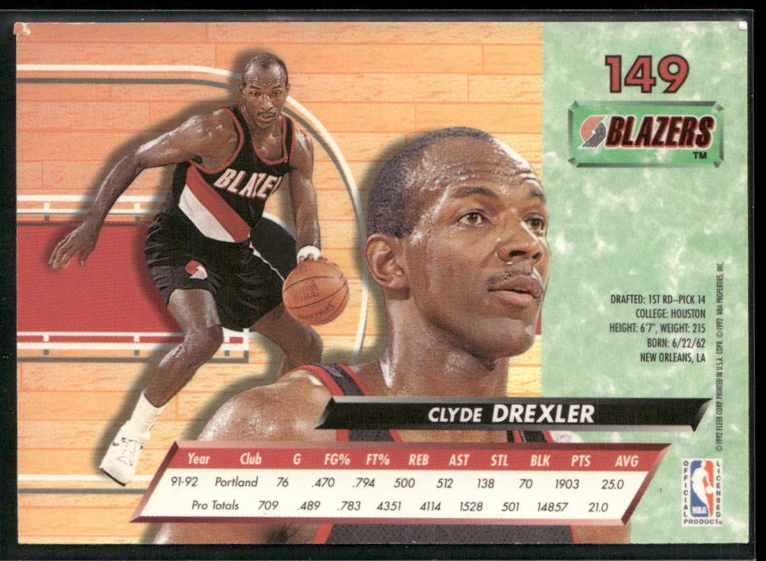 Clyde "The Glide" Drexler Player Lot Bundle 10 Basketball Cards CD002 Portland back