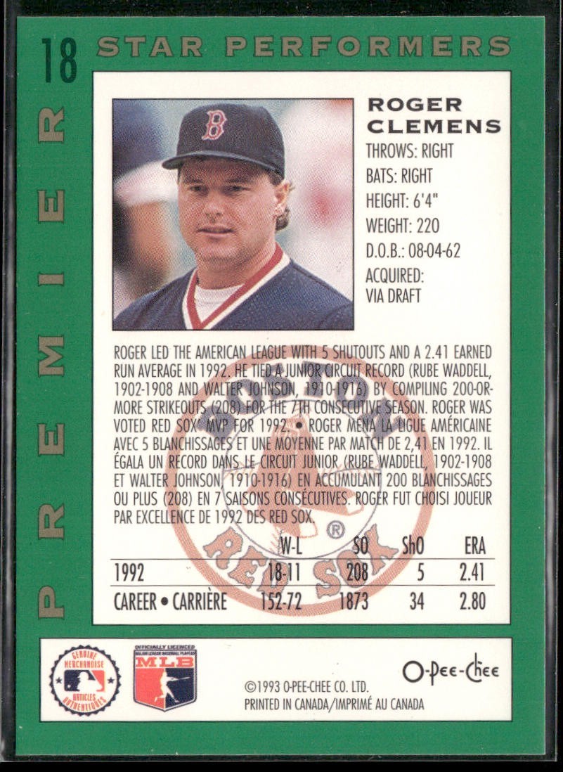 Roger Clemens Lot Bundle 10 Different Baseball Cards RC001 Red Sox Yankees back