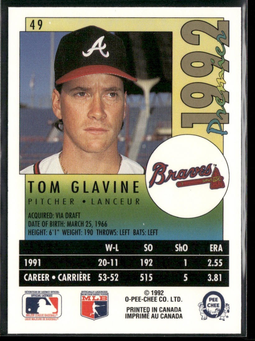 Tom Glavine Lot Bundle 10 Different Baseball Cards TG001 Braves back