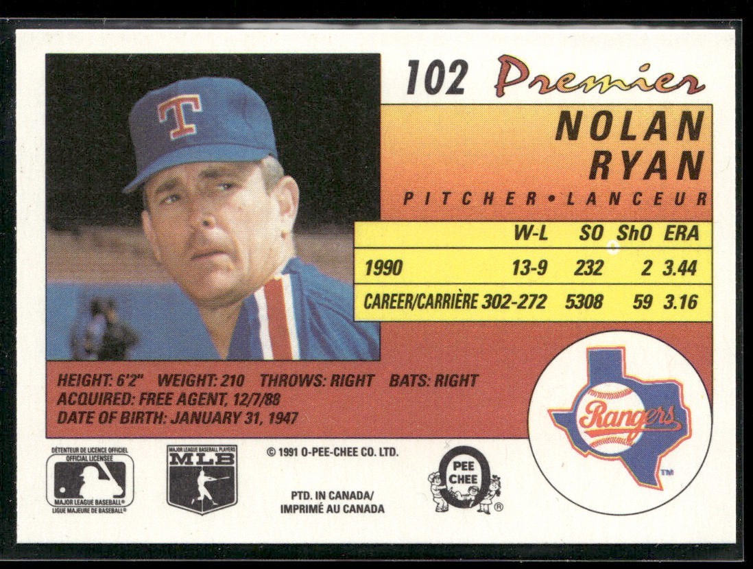 Nolan Ryan Player Lot Bundle 10 Different Baseball Cards NR003 Rangers back
