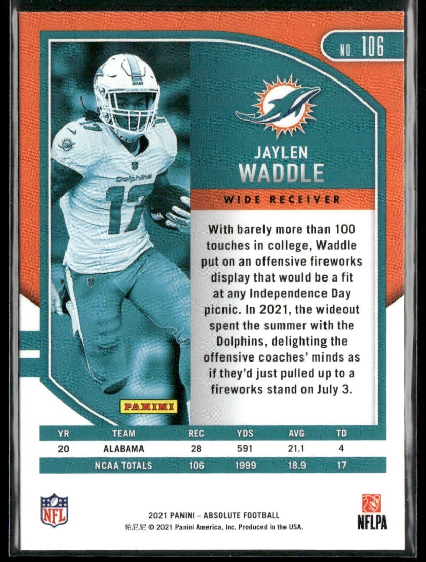 Jaylen Waddle Player Lot Bundle 10 Different Football Cards JW003 Dolphins 2 RC back