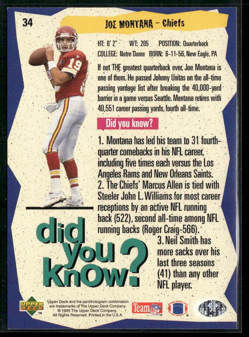 Joe Montana Player Lot Bundle 10 Different Football Cards JM006 49ers Chiefs back