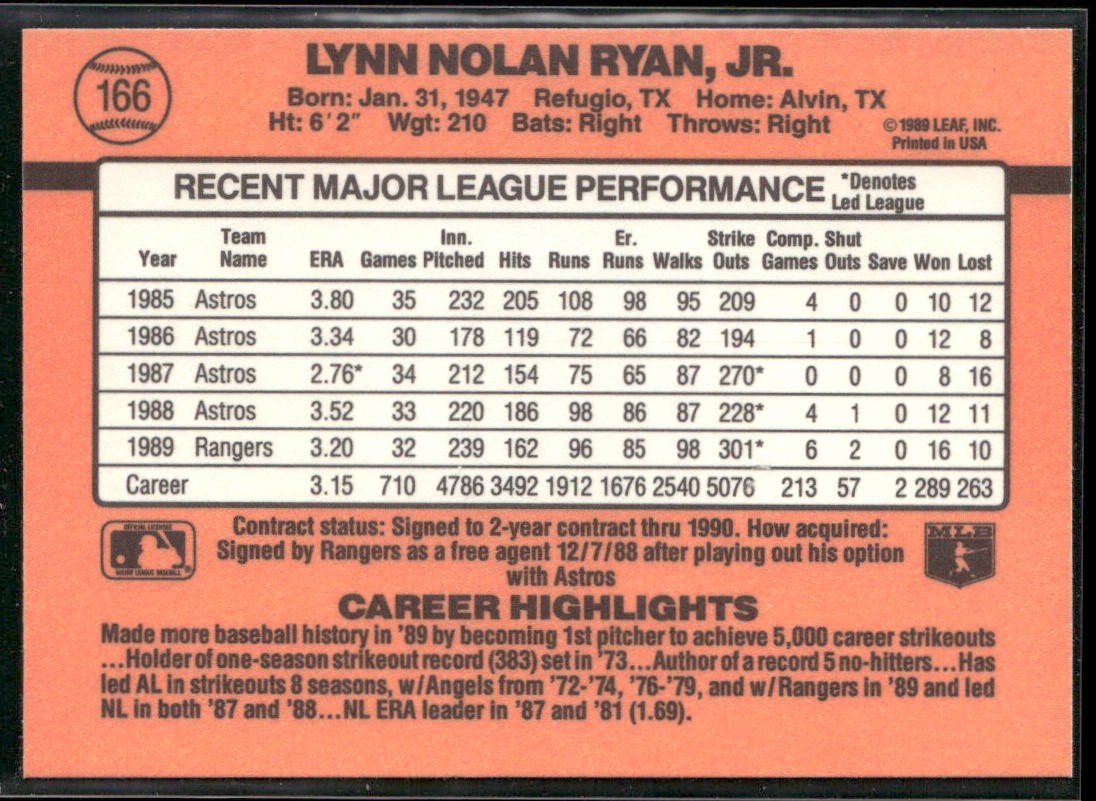 Nolan Ryan Player Lot Bundle 10 Different Baseball Cards NR004 Rangers back