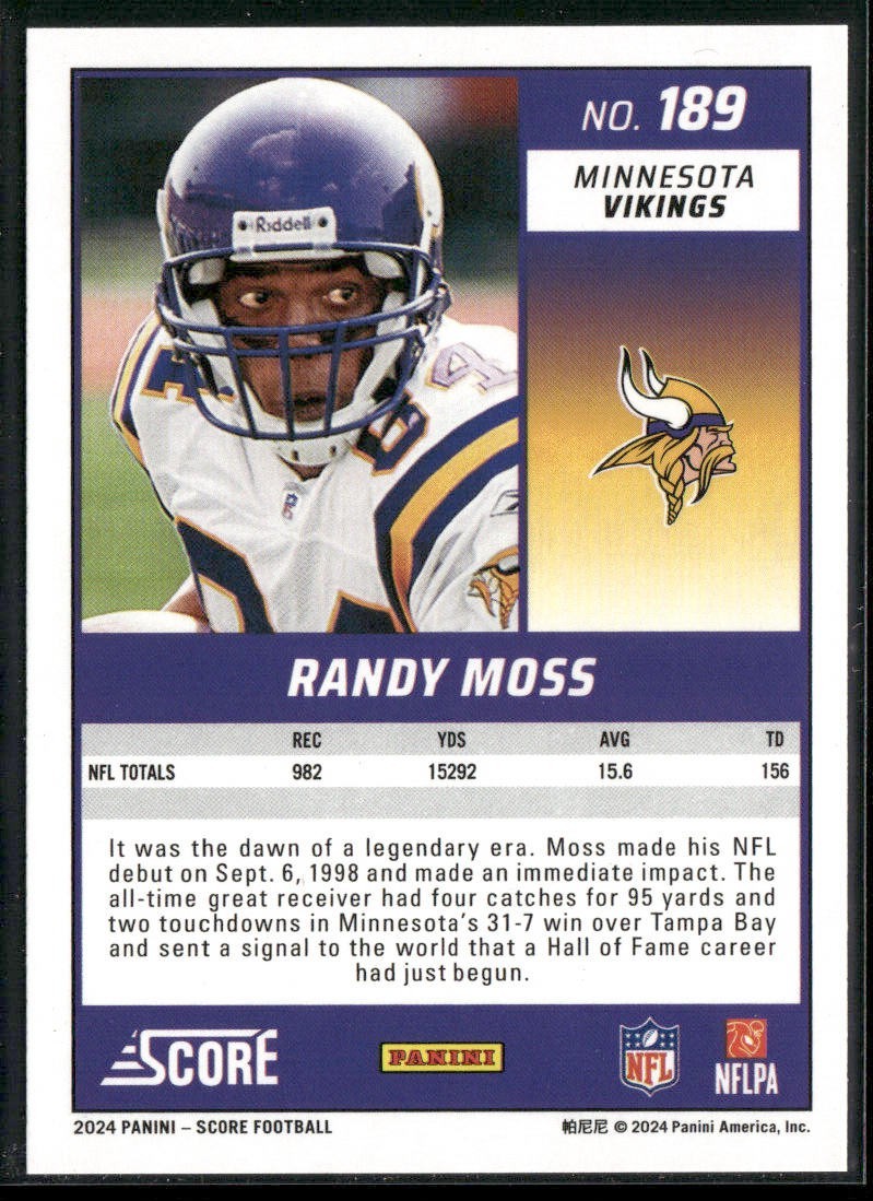 Randy Moss Player Lot Bundle 10 Different Football Cards RM002 Vikings Raiders back