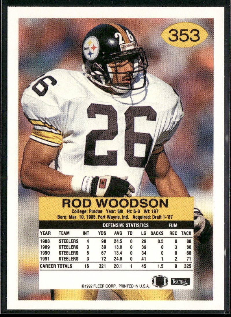 Rod Woodson Player Lot Bundle 10 Different Football Cards RW007 Steelers back