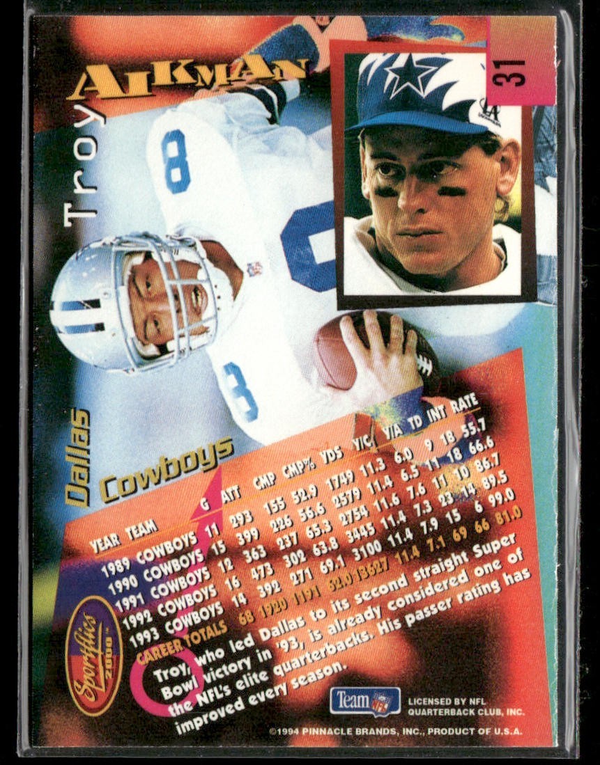 Troy Aikman Player Lot Bundle 10 Different Football Cards TA004 Cowboys back