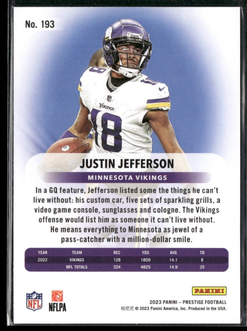 Justin Jefferson Player Lot Bundle 10 Different Football Cards JJ003 Vikings back