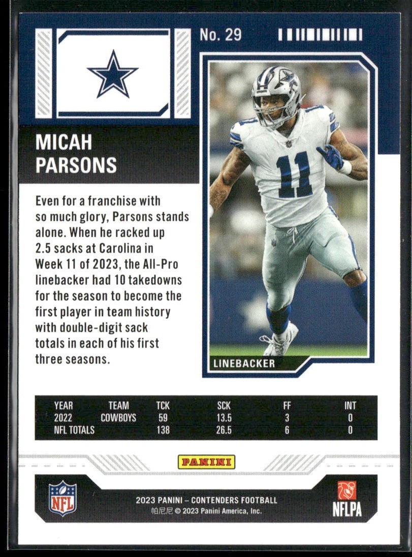 Micah Parsons Player Lot Bundle 10 Different Football Cards MP003 Cowboys 3 RC back