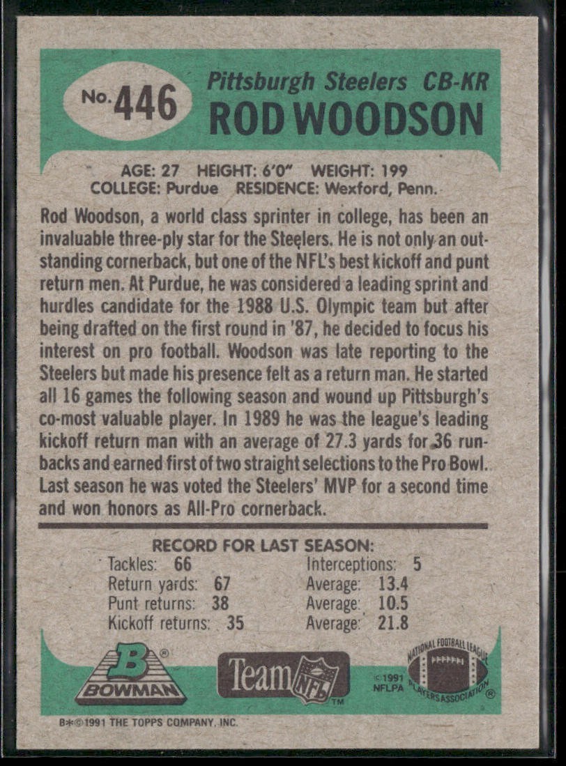 Rod Woodson Player Lot Bundle 10 Different Football Cards RW001 Steelers back