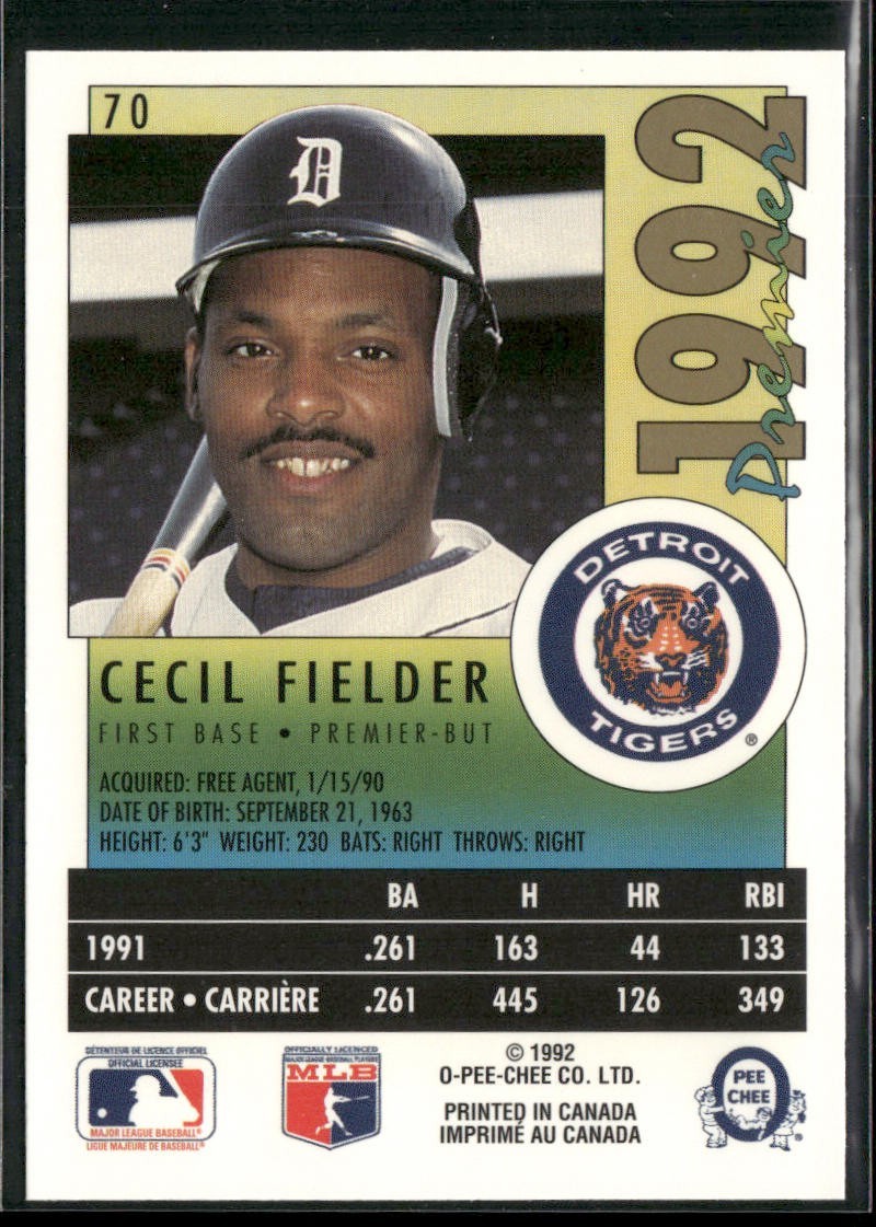Cecil Fielder Player Lot Bundle 10 Different Baseball Cards CF001 Tigers back