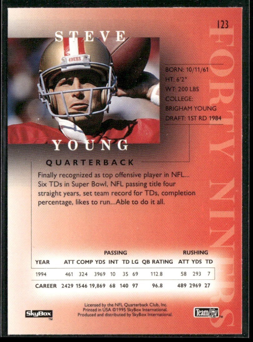 Steve Young Player Lot Bundle 10 Different Football Cards SY004 49ers back