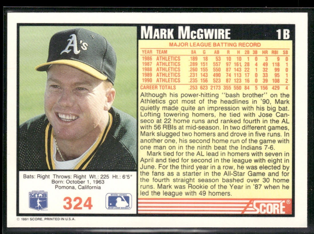 Mark McGwire Player Lot Bundle 10 Different Baseball Cards MM002 Athletics back