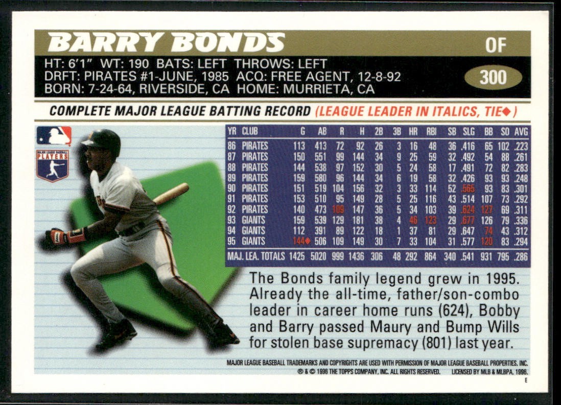 Barry Bonds Player Lot Bundle 10 Different Baseball Cards BB003 Giants Pirates back