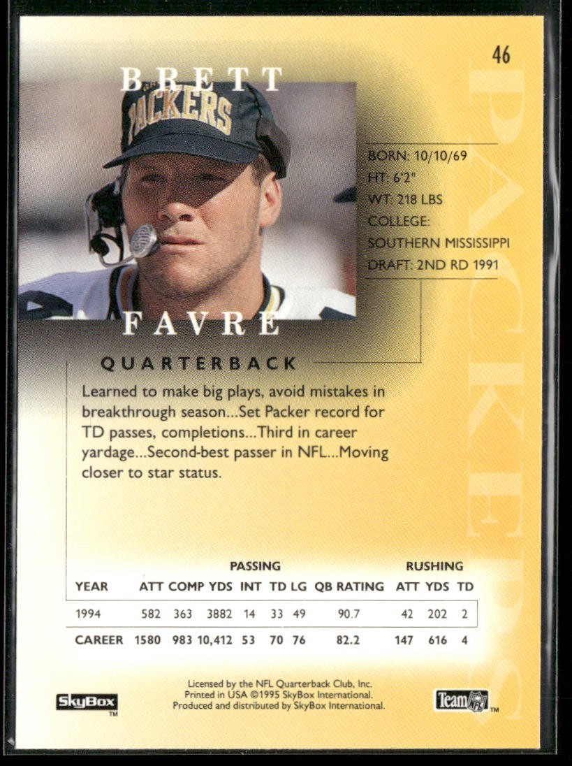Brett Favre Player Lot Bundle 10 Different Football Cards BF003 Packers back