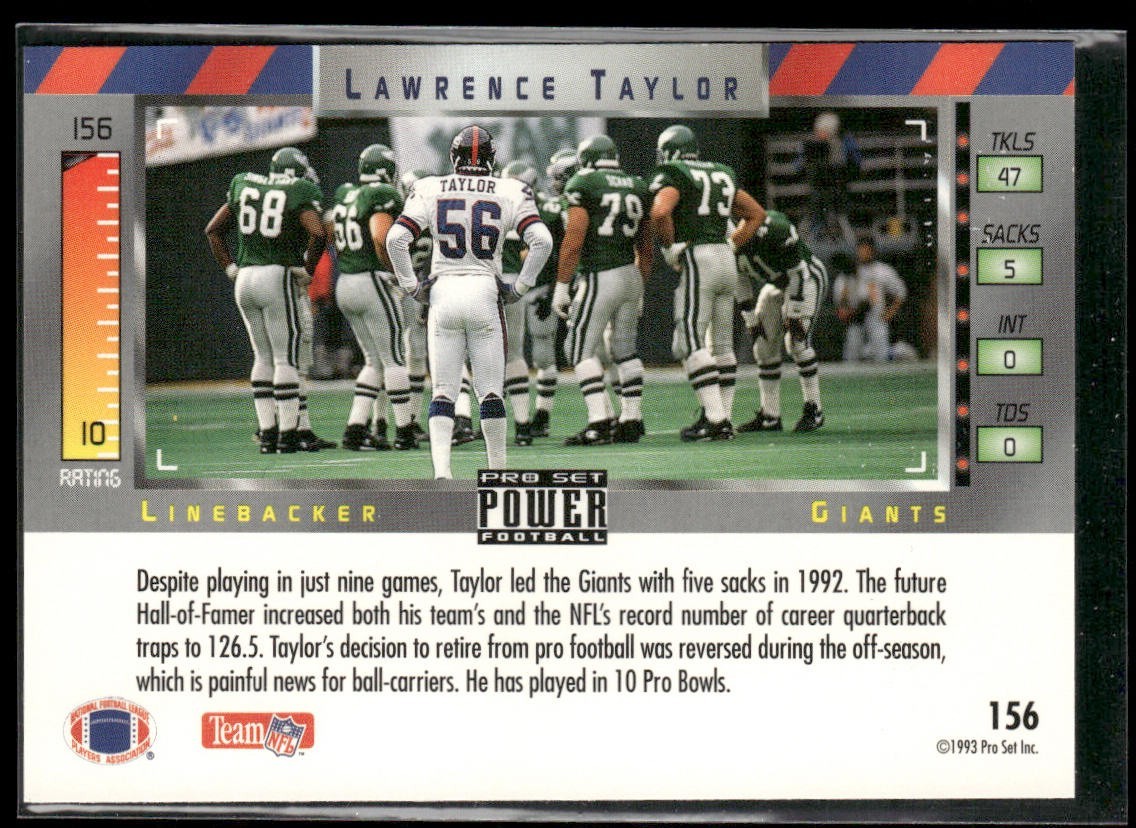 Lawrence Taylor Player Lot Bundle 10 Different Football Cards LT006 Giants back