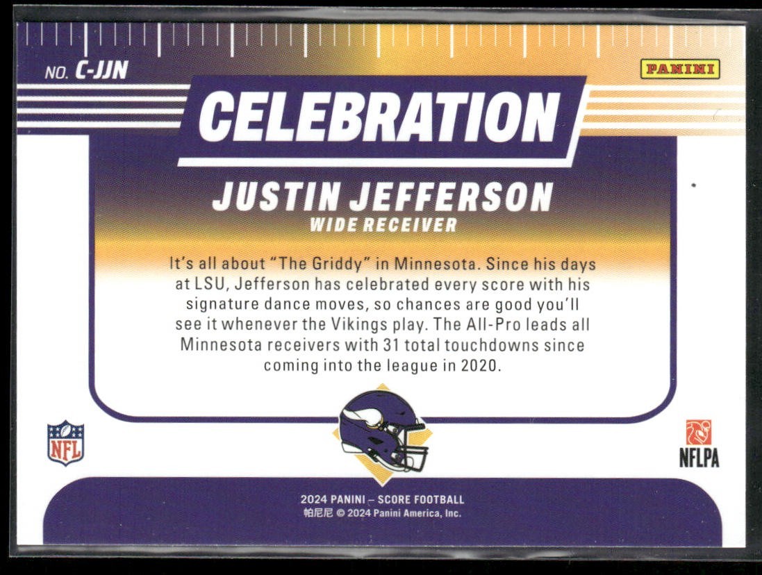 Justin Jefferson Player Lot Bundle 10 Different Football Cards JJ001 Vikings back