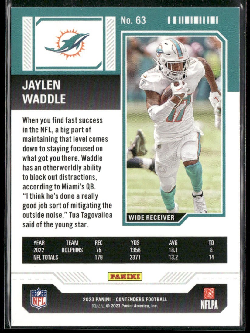 Jaylen Waddle Player Lot Bundle 10 Different Football Cards JW002 Dolphins 1 RC back