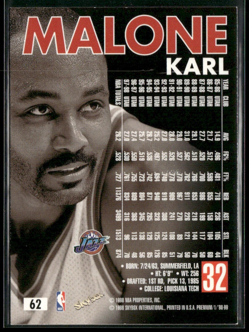 Karl Malone Player Lot Bundle 10 Basketball Cards KM001 Utah Jazz back