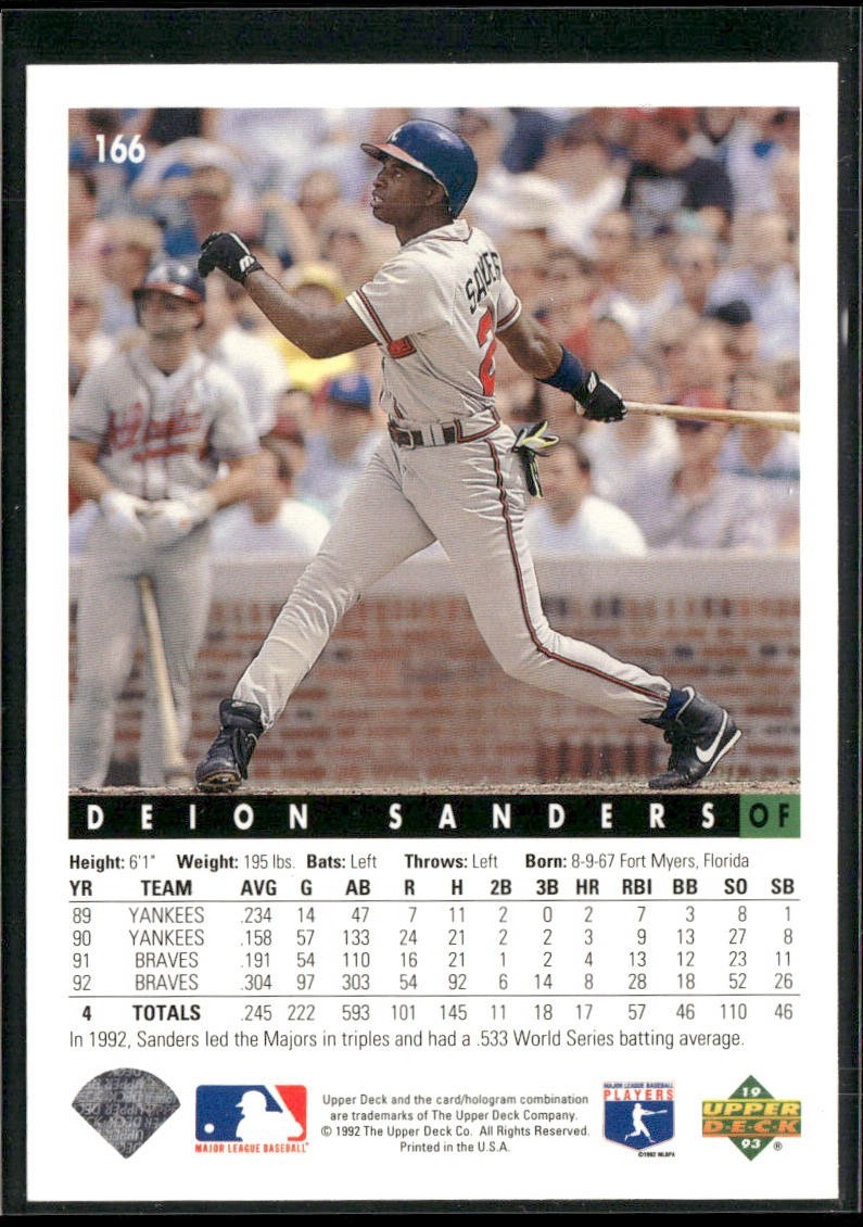 Deion Sanders Player Lot Bundle 10 Different Baseball Cards DS001 Yankees Braves back