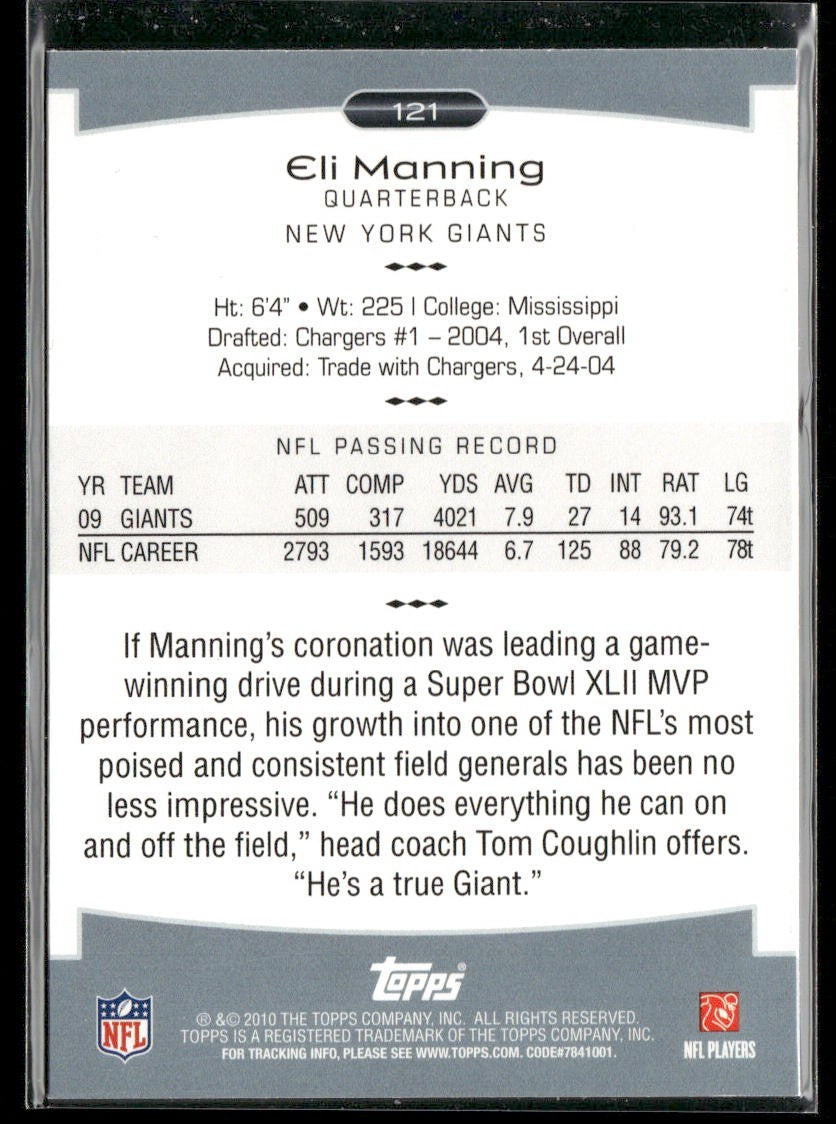 Eli Manning Player Lot Bundle 10 Football Cards EM002 Giants back