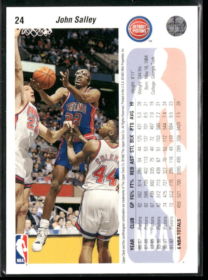 John Salley Player Lot Bundle 10 Basketball Cards JS004 Heat Pistons back