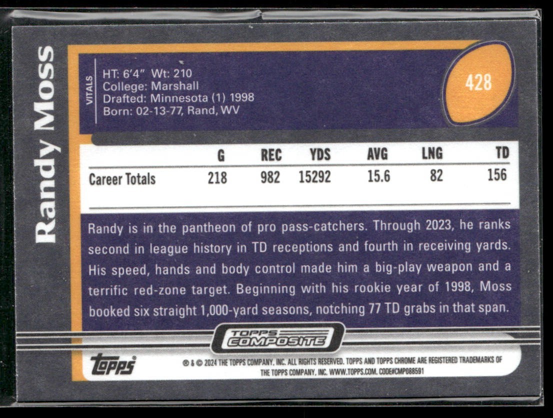 Randy Moss Player Lot Bundle 10 Different Football Cards RM001 Vikings Raiders back