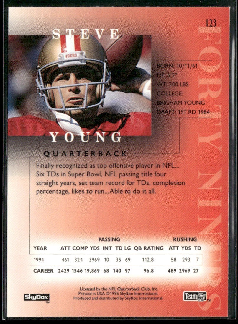 Steve Young Player Lot Bundle 10 Different Football Cards SY006 49ers back