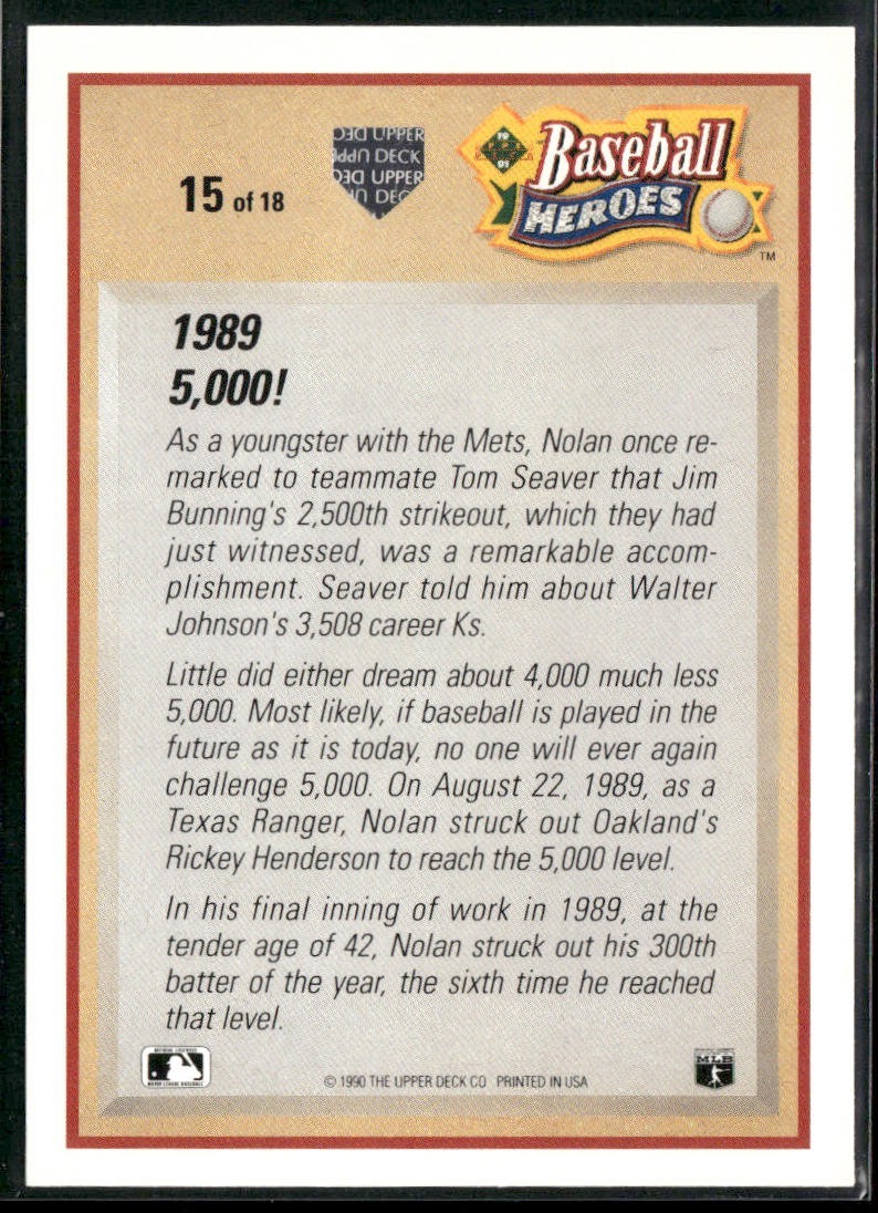 Nolan Ryan Player Lot Bundle 10 Different Baseball Cards NR004 Rangers back