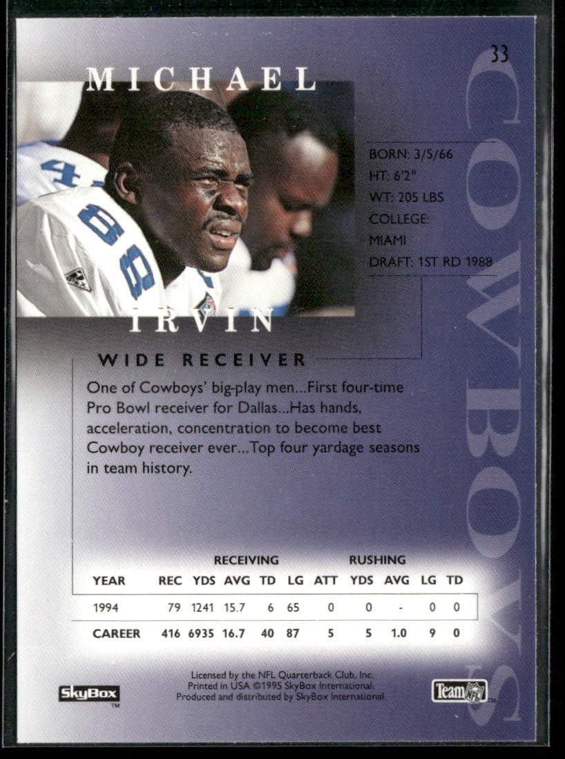 Michael Irvin Player Lot Bundle 10 Different Football Cards MI007 Cowboys back