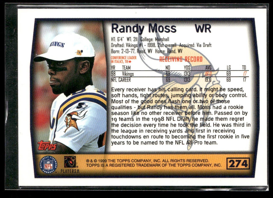 Randy Moss Player Lot Bundle 10 Different Football Cards RM002 Vikings Raiders back