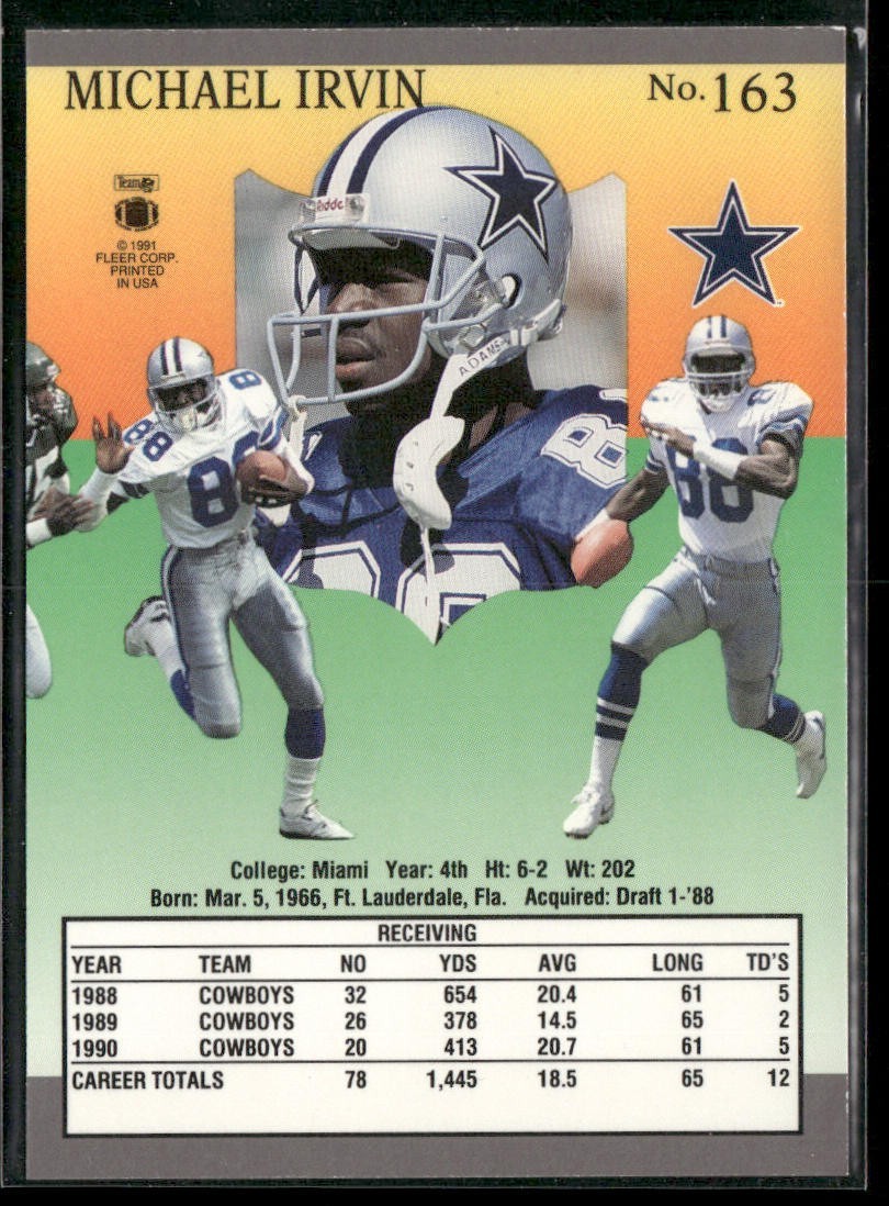 Michael Irvin Player Lot Bundle 10 Different Football Cards MI007 Cowboys back