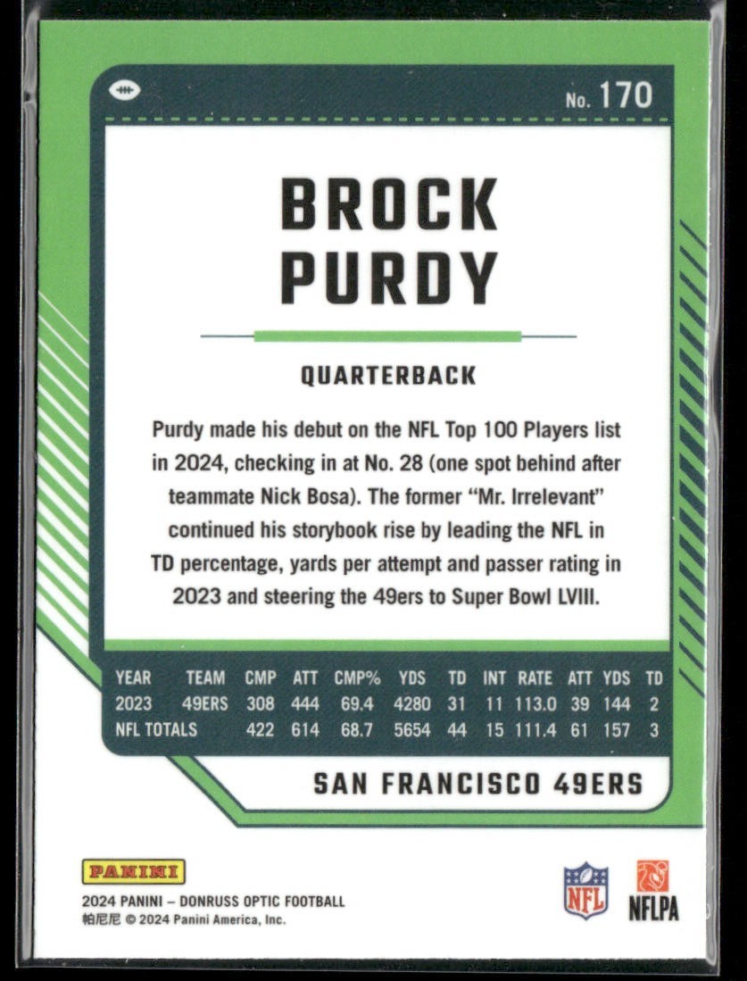 Brock Purdy Player Lot Bundle 10 Different Football Cards BP001 49ers back