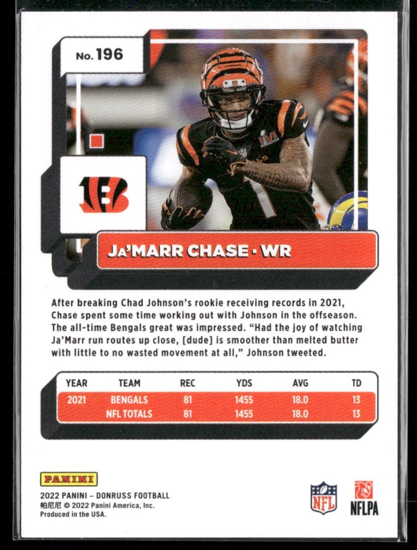 Ja'Marr Chase Player Lot Bundle 10 Different Football Cards JC001 Bengals 2 RC back