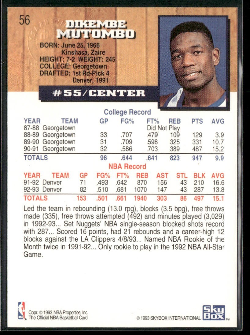 Dikembe Mutombo Player Lot Bundle 10 Basketball Cards DM002 Nuggets Hawks back