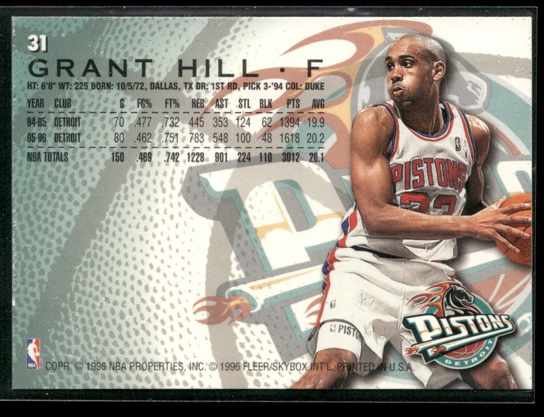 Grant Hill Player Lot Bundle 10 Basketball Cards GH002 Pistons 1 RC back
