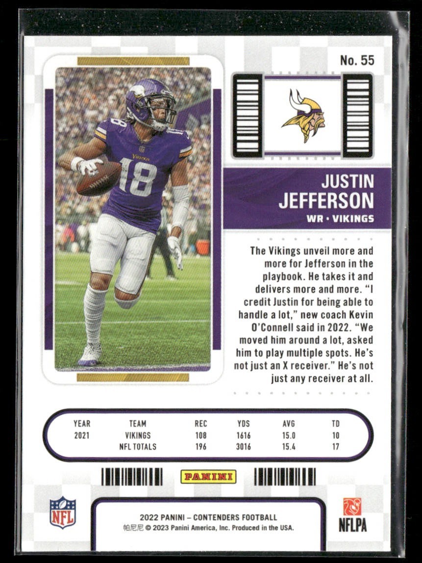Justin Jefferson Player Lot Bundle 10 Different Football Cards JJ001 Vikings back