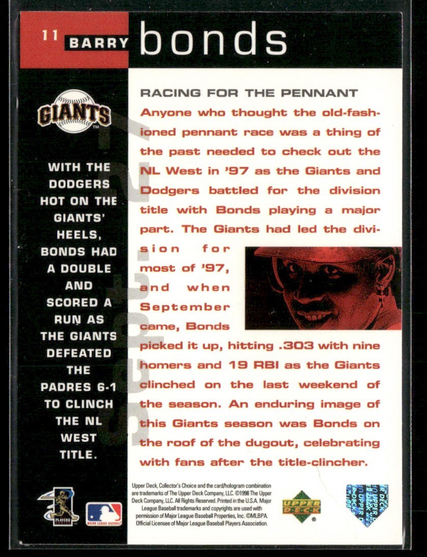 Barry Bonds Player Lot Bundle 10 Different Baseball Cards BB001 Giants Pirates back