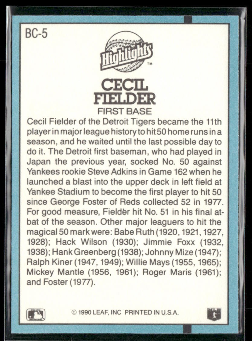 Cecil Fielder Player Lot Bundle 10 Different Baseball Cards CF002 Tigers back