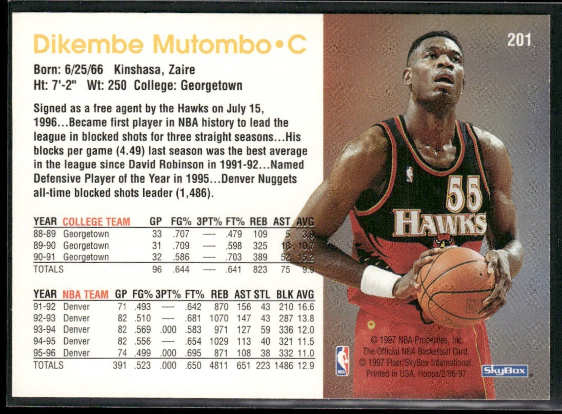 Dikembe Mutombo Player Lot Bundle 10 Basketball Cards DM002 Nuggets Hawks back