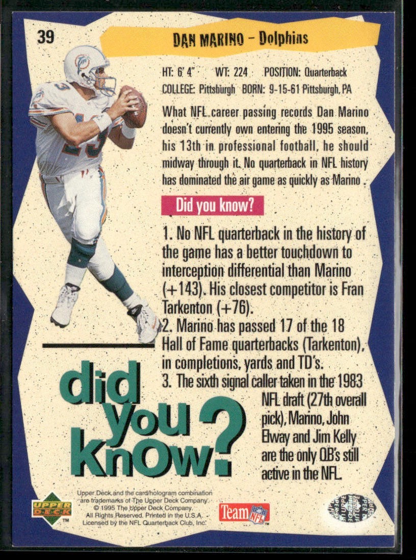Dan Marino Player Lot Bundle 10 Different Football Cards DM006 Dolphins back